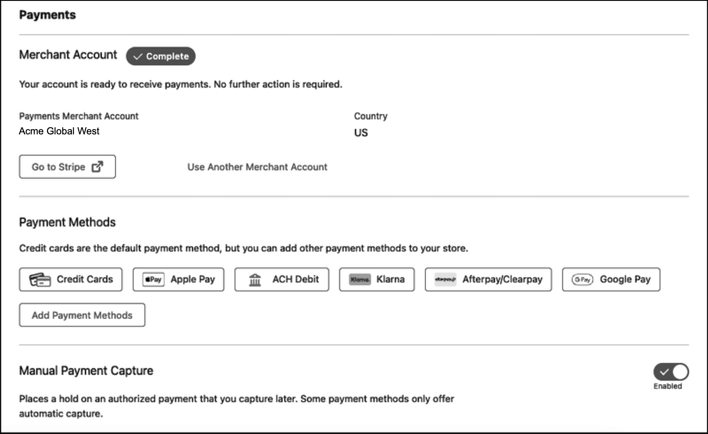 Managed checkout manual capture setting