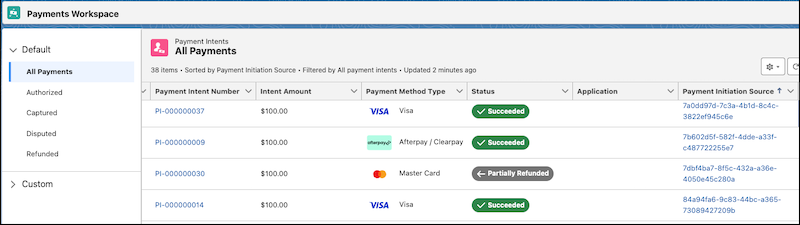 Payments workspace showing the All Payments view.