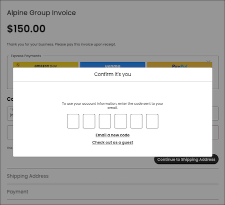 Pay Now page with one-click checkout code confirmation