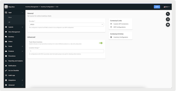 The edit configuration section of the Advanced screen in Point of Sale CMS.
