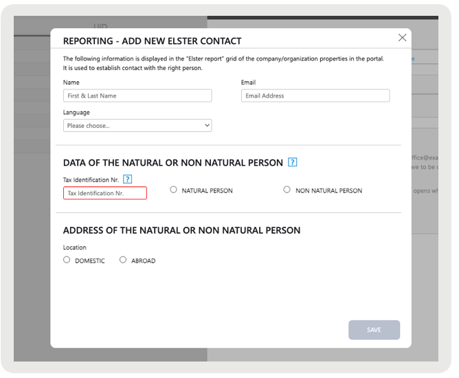 Reporting - Add New Elster Contact to EFSTA