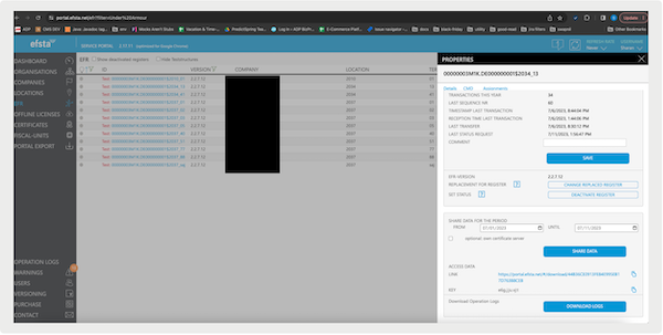 Click Share Data and the Data Link in the ESFTA service portal