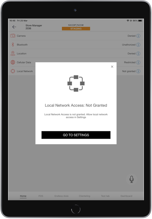 Local area network permissions in POS app