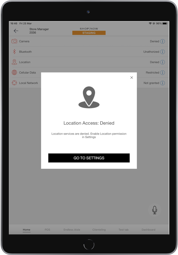 Bluetooth permissions in POS app
