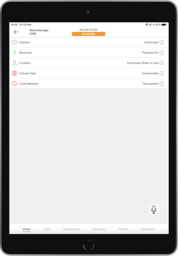 The POS App with a lit of user permissions