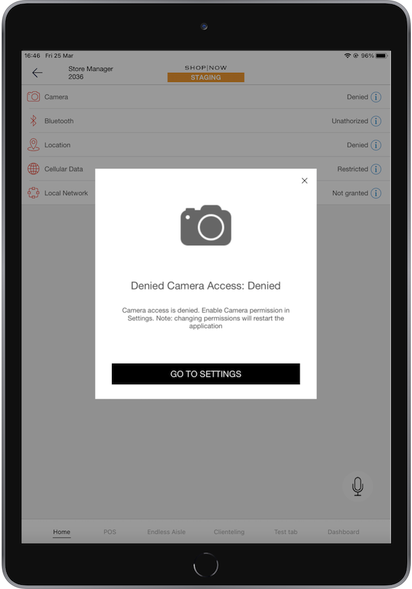 Camera Permission in the POS app