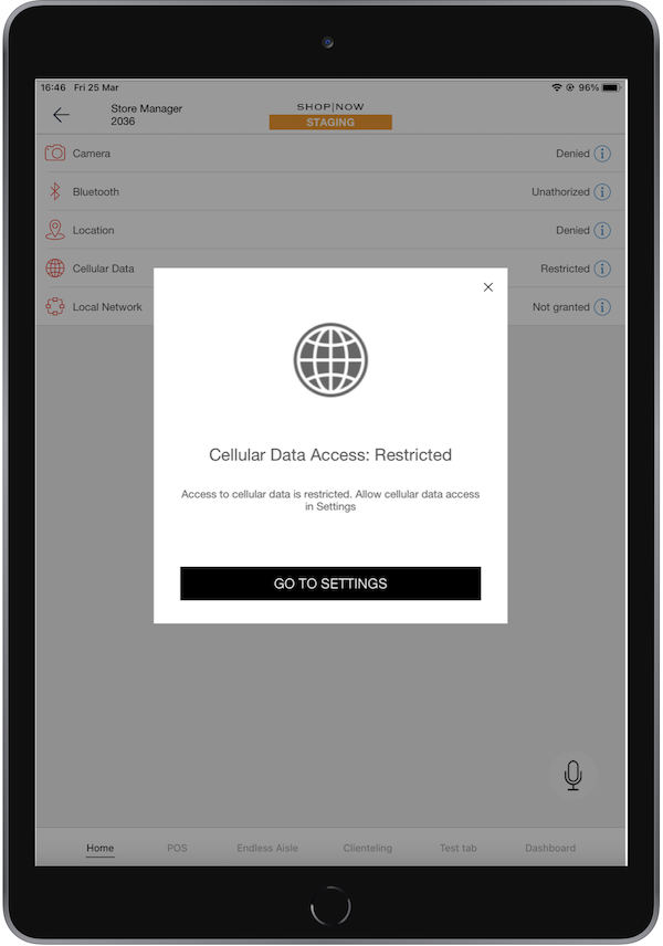 Mobile data permissions in the POS app