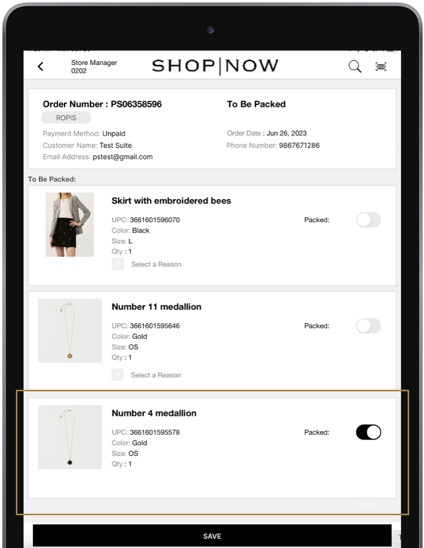 The POS app shows the toggle to remove a mistakenly added item.