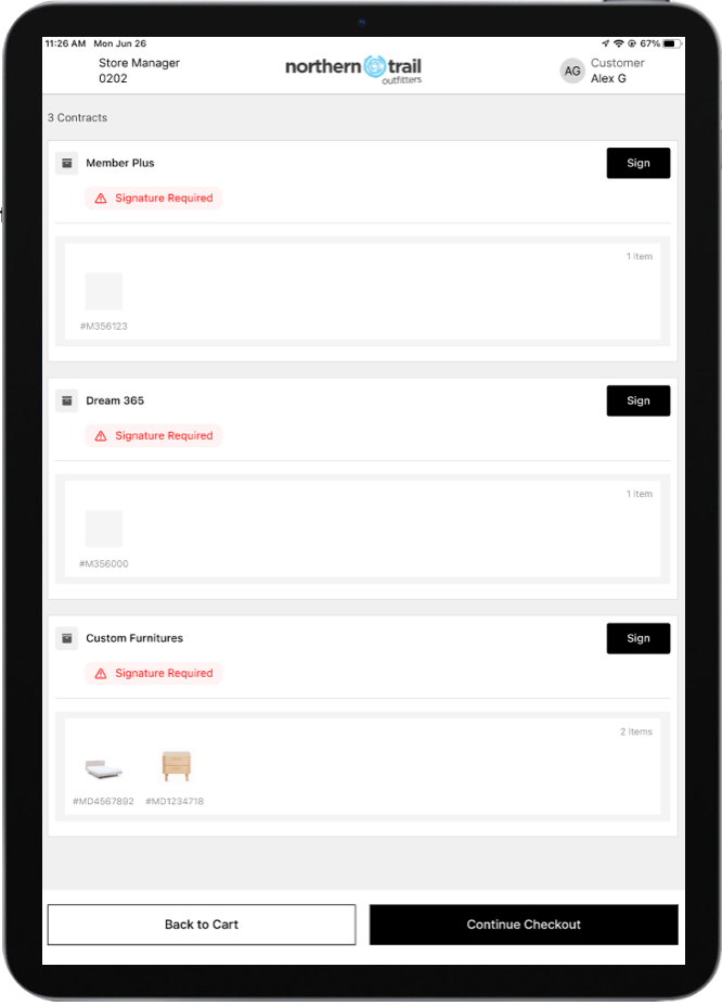 The POS app prompting for customer log-in