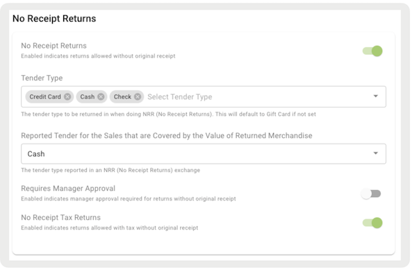 Configure No Receipt Returns