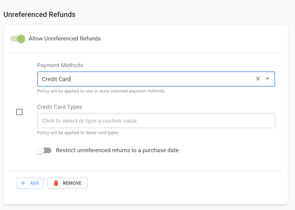 Allow Unreferenced Refunds for All cards