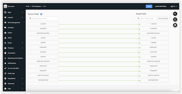 Field Mappings configured for Advanced Shipping Notices in Point of Sale CMS.