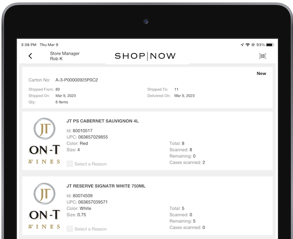 A Case Pack Receiving-set receiving option in the POS app.