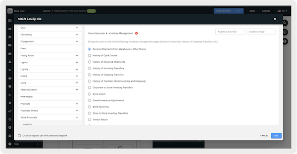 Deep links configured for ASNs in Point of Sale CMS.