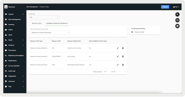 Reason Codes configured in Point of Sale CMS.
