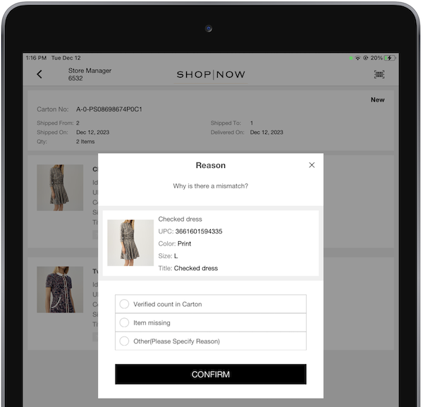 A Reason Code in the POS app for a receiving discrepancy.