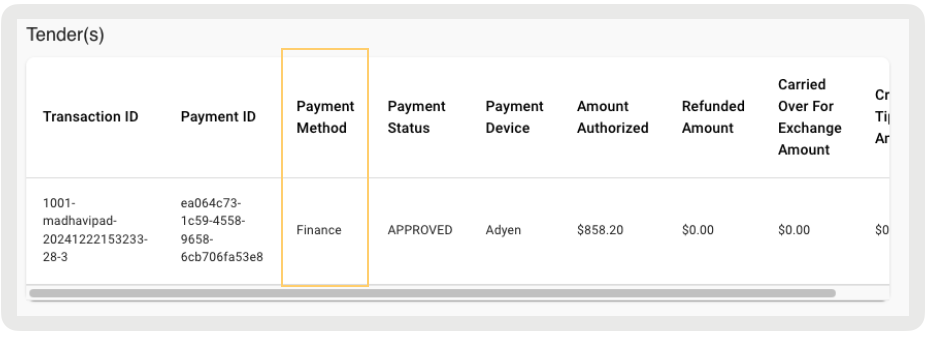 A report outlining a payment tender.
