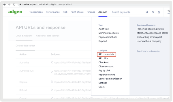 The Ayden UI with API credentials highlighted in the Configure section.