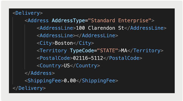 A code snippit from the TLogs that shows the address used to ship a completed order.