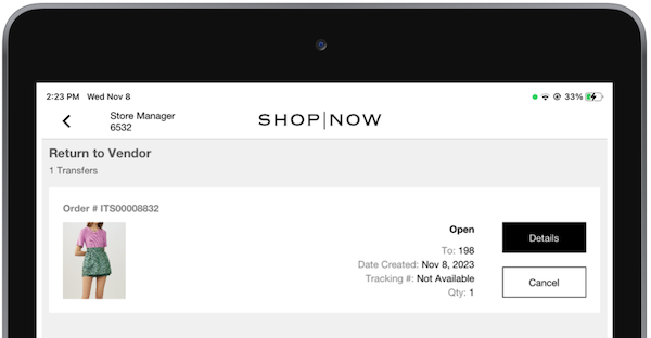 An open RTV order in the POS app.
