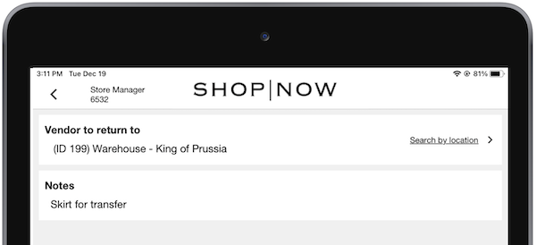 Adding notes to Return to Vendor trasnfers in the POS app.