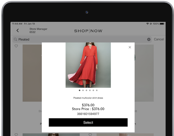 The POS app's search function for the product catalog.