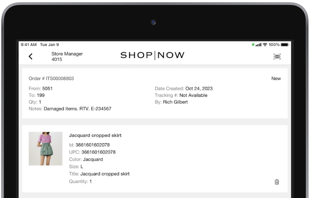The Return to Vendor screen in the Store Manager on the POS app.