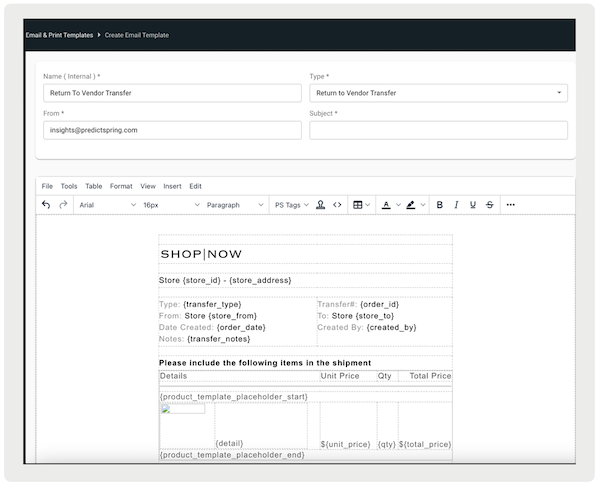 An Email Template for packing slips that you configure in Point of Sale CMS.