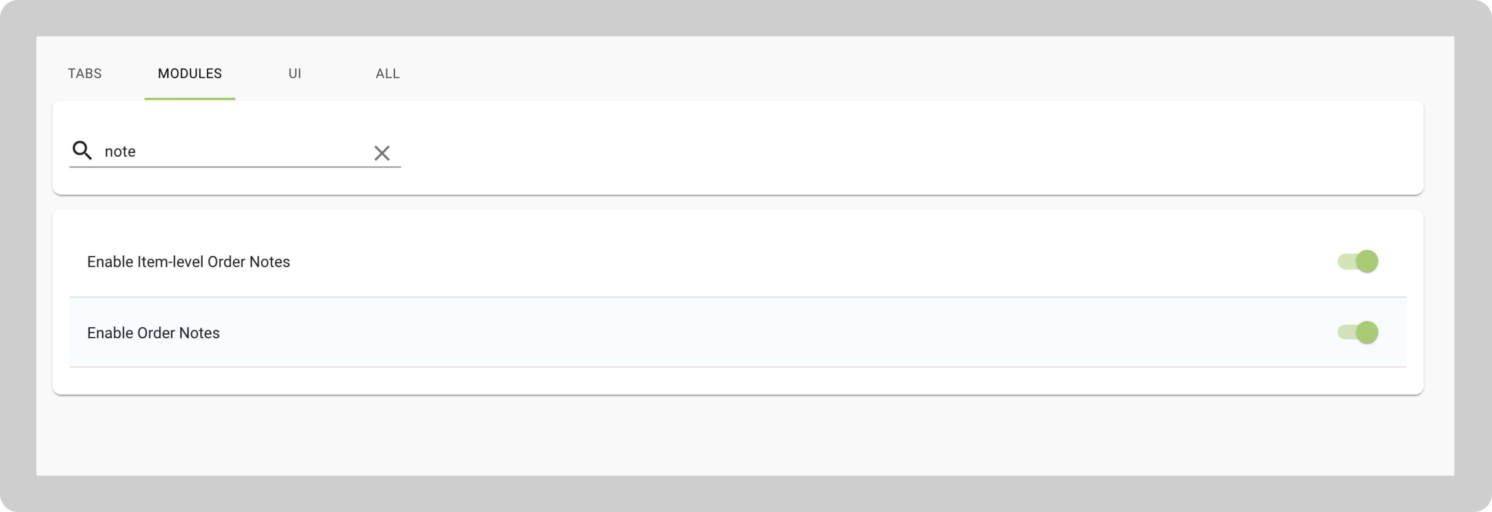 The cart settings show the options to enable order notes.