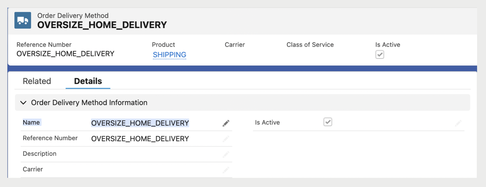 An order delivery method form details oversize home delivery.