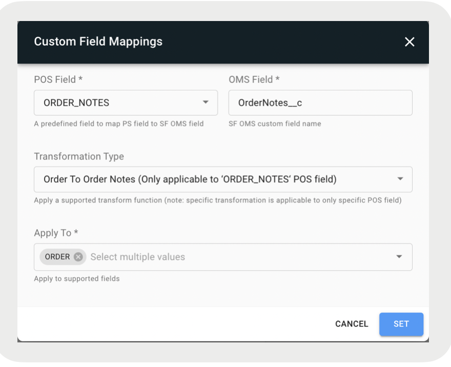 A settings window displays custom field mappings.