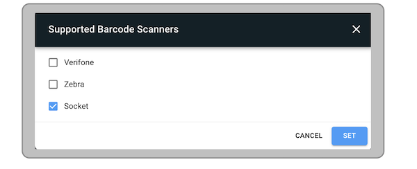 Socket selected in the Supported Barcode Scanners box