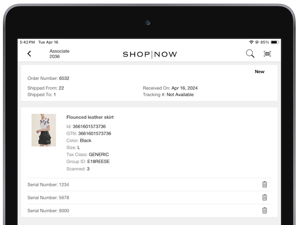 The POS app showing serialized products.