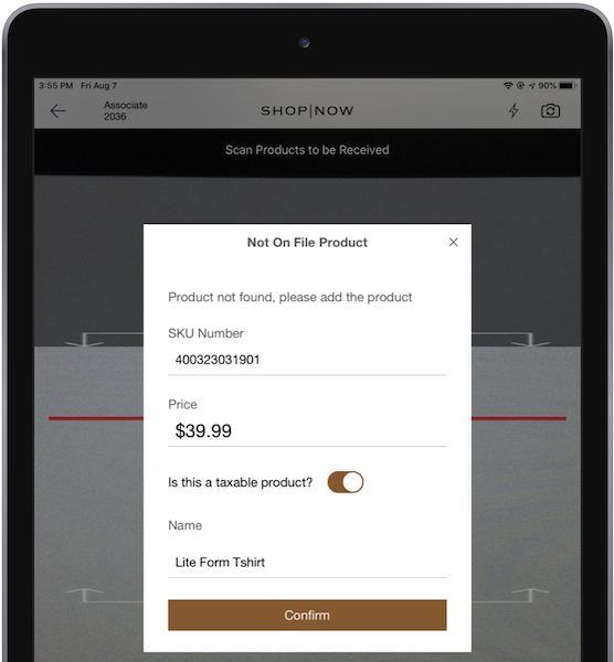 The Not on File Product window in the POS app.xs