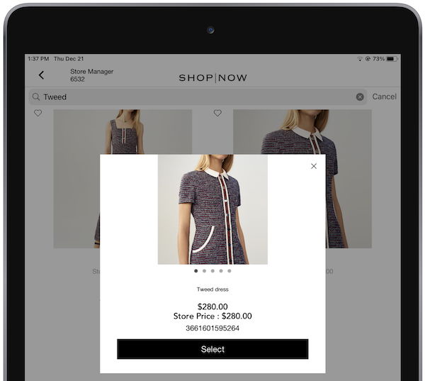 The POS app showing a window to select an item displayed on the screen.