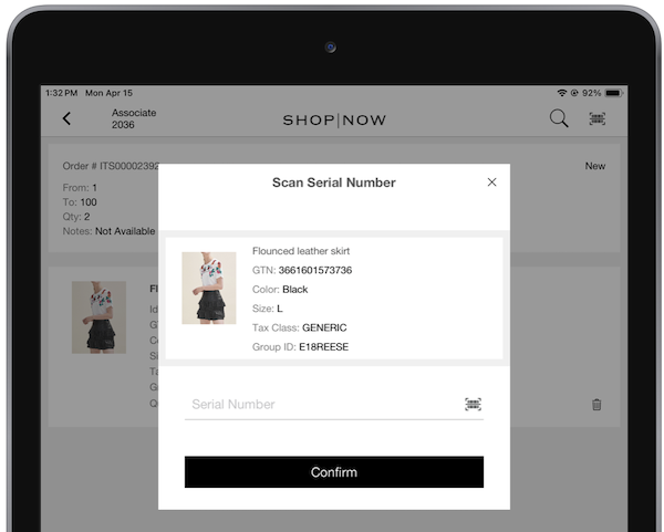 The San Serial Number window in the POS app.