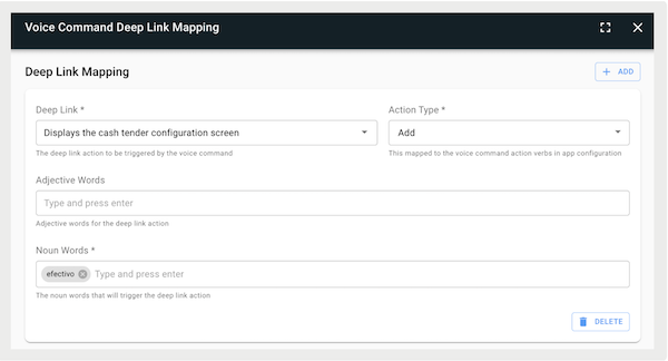 The Voice Commands Deep Link Mapping section of Point of Sale CMS.