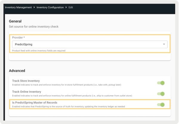 The Inventory Ledger settings in Point of Sale CMS.
