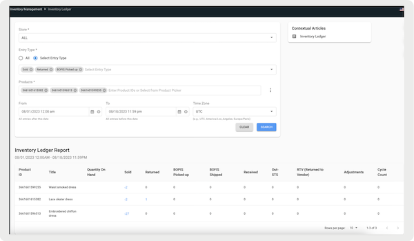 The Inventory Ledger Settings and Report in Point of Sale CMS.