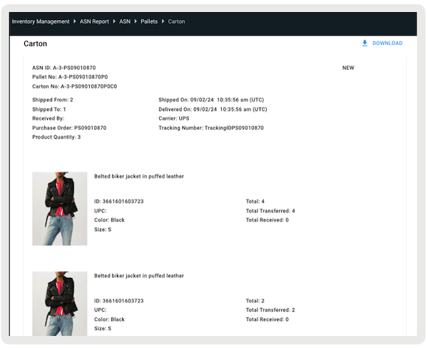 A list of products in a specific carton in Point of Sale CMS.