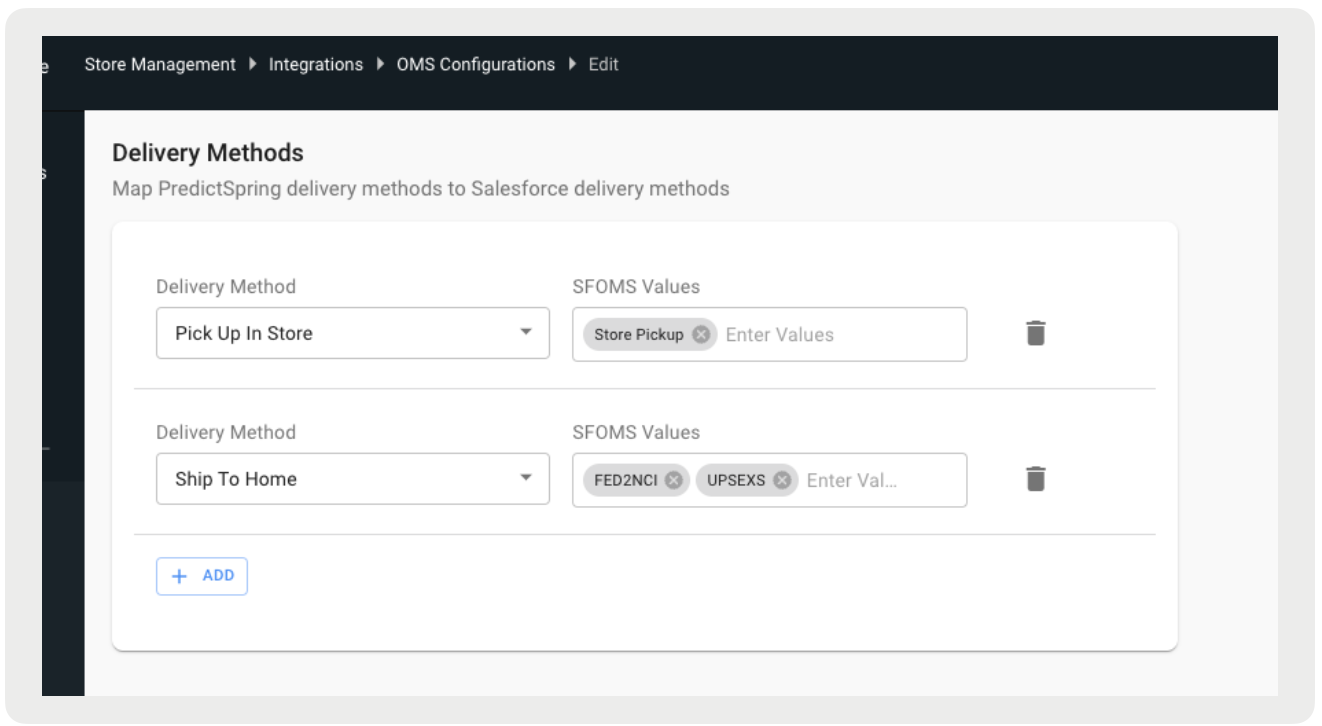 A screen shows delivery methods and values.