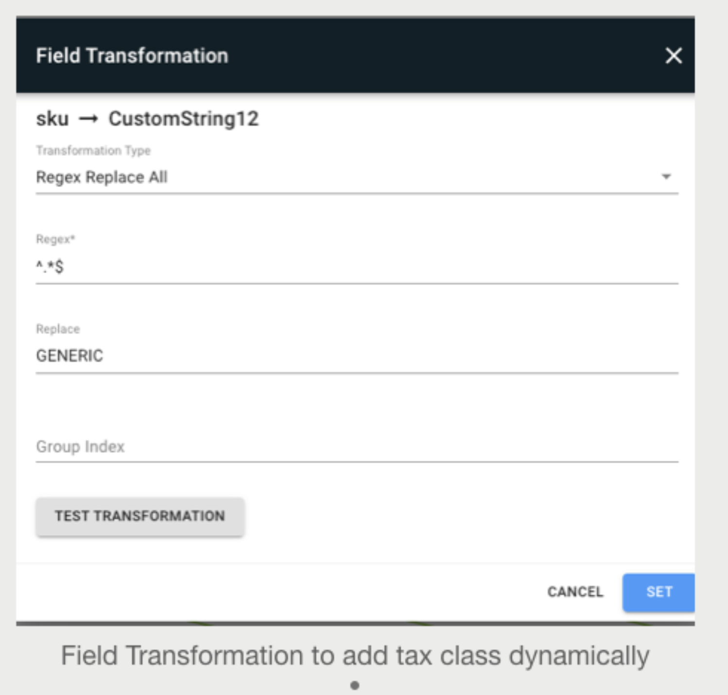 A form outlines field transformation settings.