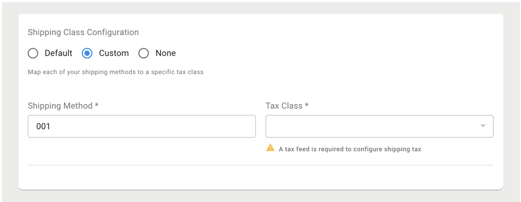 A settings screen displays options for shipping class configuration.