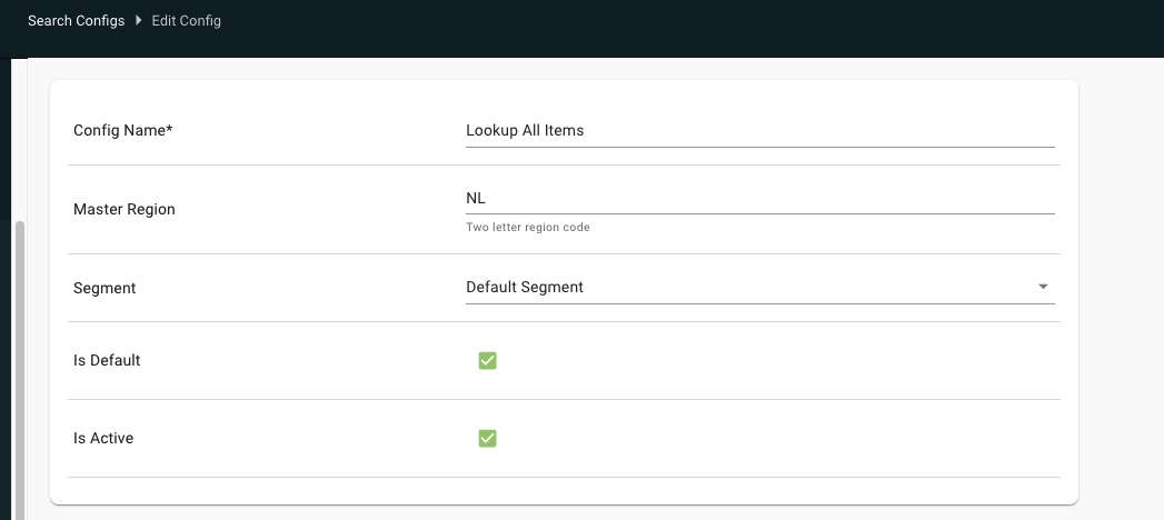 A screenshot shows the editor for a search configuration.