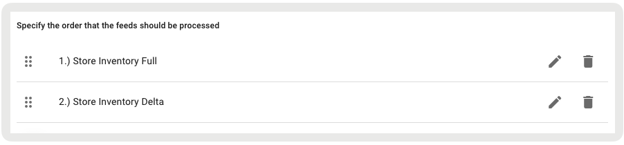 A screenshot shows the list of feeds for a full inventory pipeline.