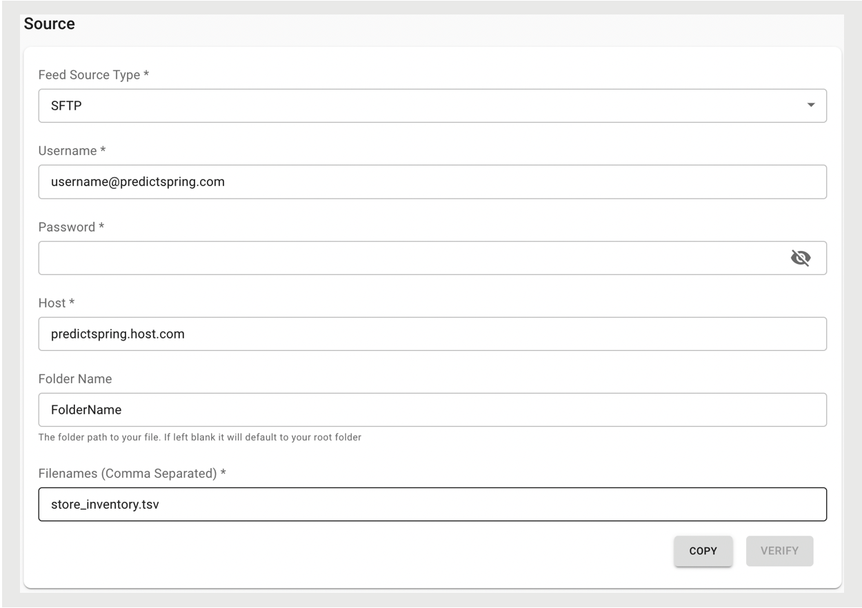 A dialog shows the settings for selecting the source for a scheduled data feed.