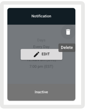 A screen shot shows the delete option for a schedule.