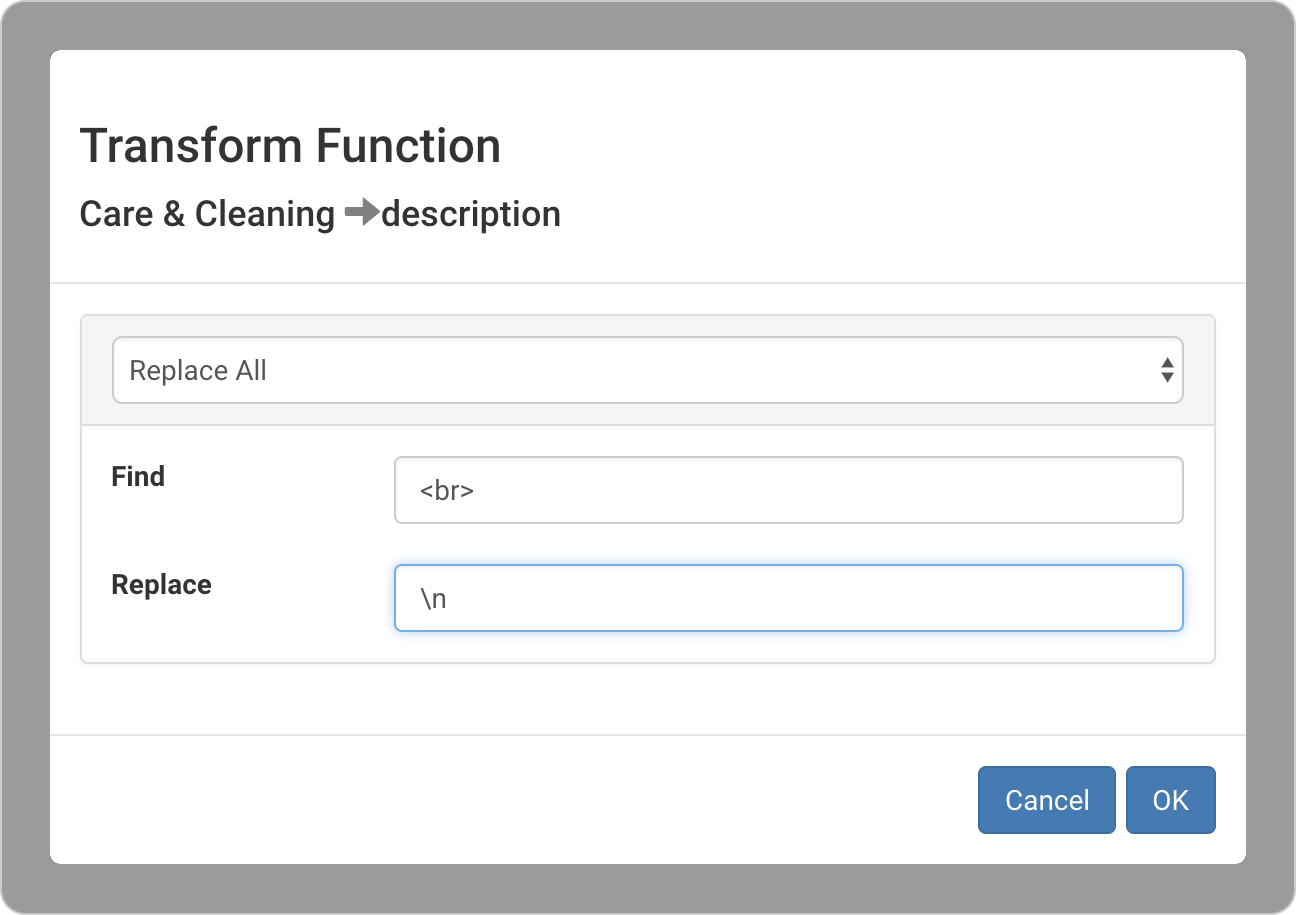 A screenshot shows the transform function dialog.
