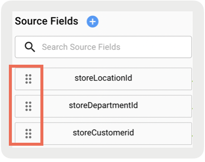 A screenshot shows the handles used for ordering source fields.