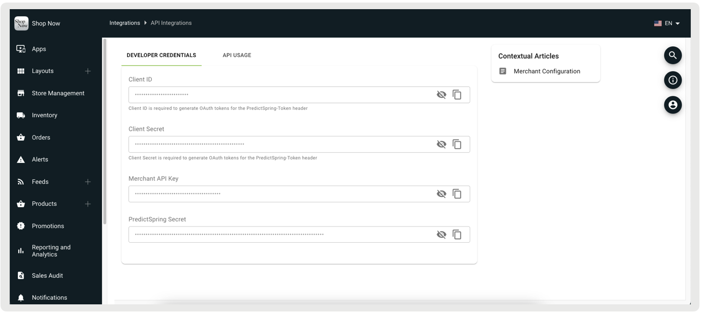 A configuration screen shows developer credentials settings.